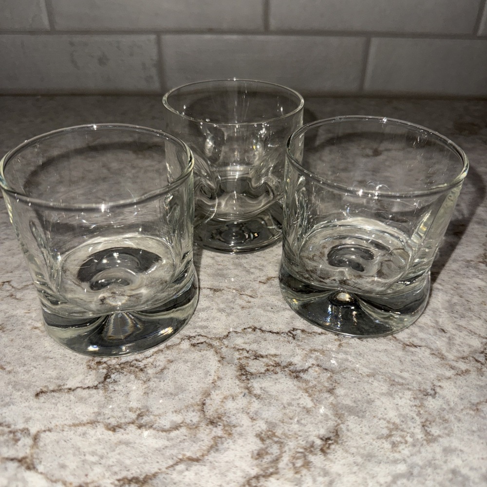 3 Clear Rock Glasses Indent Design Whiskey Scotch Bourbon Low Ball Glass 3 Inch